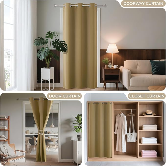 Joydeco Door Curtain Blackout Curtains for Doorway Privacy Closet Drapes | Room Divider Curtains for Bedroom Living Room, Sliding Door Curtains for Open Closet (Beige, 40Wx78L, 1 Panel)