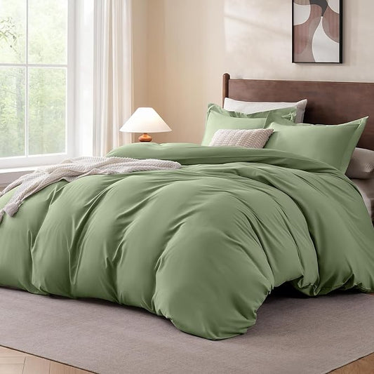 FreshCulture Duvet Cover King Size - 3 Pieces Microfiber Duvet Cover Set with Zipper Closure - Lightweight & Easy Care - 1 Comforter Cover & 2 Pillow Shams - Comforter Not Included (Sage)