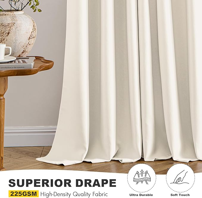 MIULEE Blackout Curtains for Bedroom 2 Panels 40 x 54 Inch Long Beige White | Thermal Insulated, Living Room Darkening Grommet Drapes, Noise Reducing, Light Blocking Window Treatments