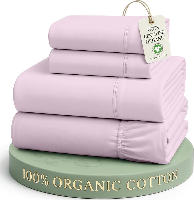 LANE LINEN King Sheets 100% Organic Cotton Cooling Soft 4pc - Orchid Petal | 100% Organic Cotton Percale King Sheet Set - Easy-Care Machine Washable, Breathable For Year-Round Sleep, For Hot Sleepers