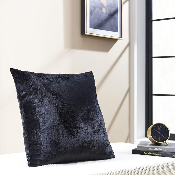 GIGIZAZA Black Velvet Decorative Throw Pillow Covers Cushion Cover Set of 4 Yellow Luxury Pillow Cases for Sofa (20x20inch(50x50cm)-4pcs, Black)