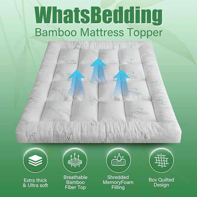 WhatsBedding 5 Inch Memory Foam Mattress Topper Full for Back Pain Relief, Cooling Bamboo Viscose Air Layer, Supportive Pillow Top Mattress Topper