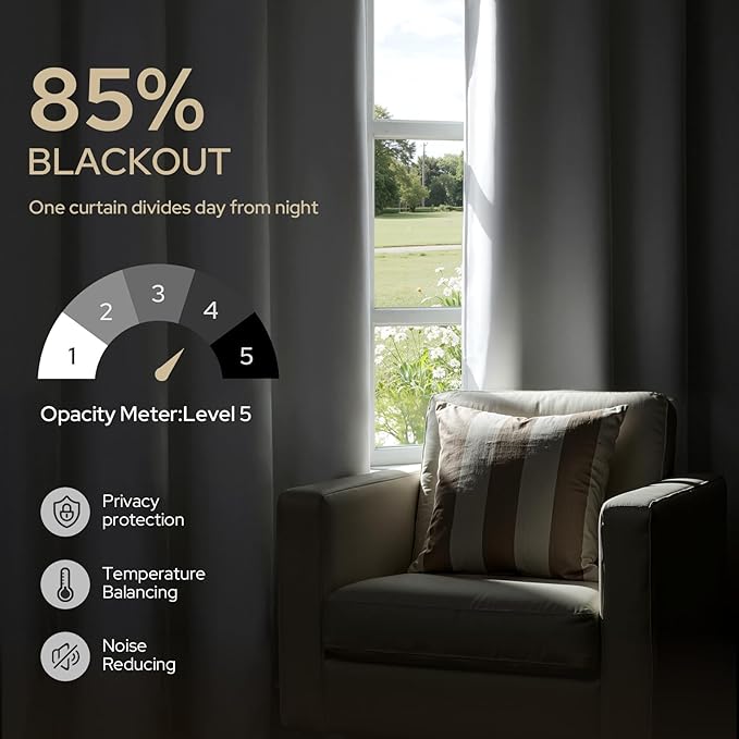 HOMEIDEAS Greyish White Blackout Curtains for Bedroom 52 X 84 Inch Long 2 Panels Set Room Darkening Curtains/Drapes, Soundproof Thermal Grommet Window Curtains for Living Room (Pack of 2)
