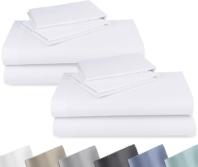 2-Pack Soft Natural 100% Cotton Sateen King Sheets Sets, Bright White | Backed by Good Housekeeping Seal, Light & Breathable For Hot Sleepers, 14" Deep Pocket, All-Around Elastic, Durable