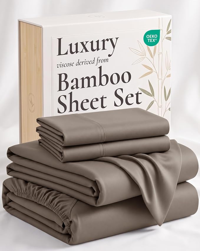 Hotel Sheets Direct 4 Piece Bed Sheet Set Full Size, 100% Viscose Derived from Bamboo Sheets Set with 2 Pillowcases, Cooling & Breathable Luxury Bedding, Moisture-Wicking & Silky Soft Texture, Sand