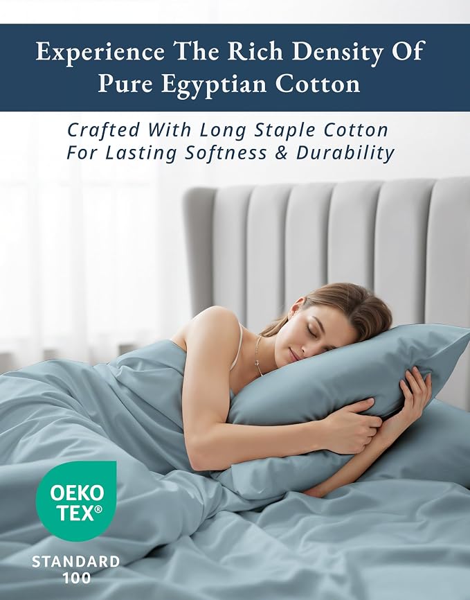 LANE LINEN California King Sheets 100% Egyptian Cotton Sateen - French Blue | Cal King Sheet Set - 4-Piece Set, For A Luxurious Night's Sleep, For Guests And Everyday Use, Guest-Ready Comfort