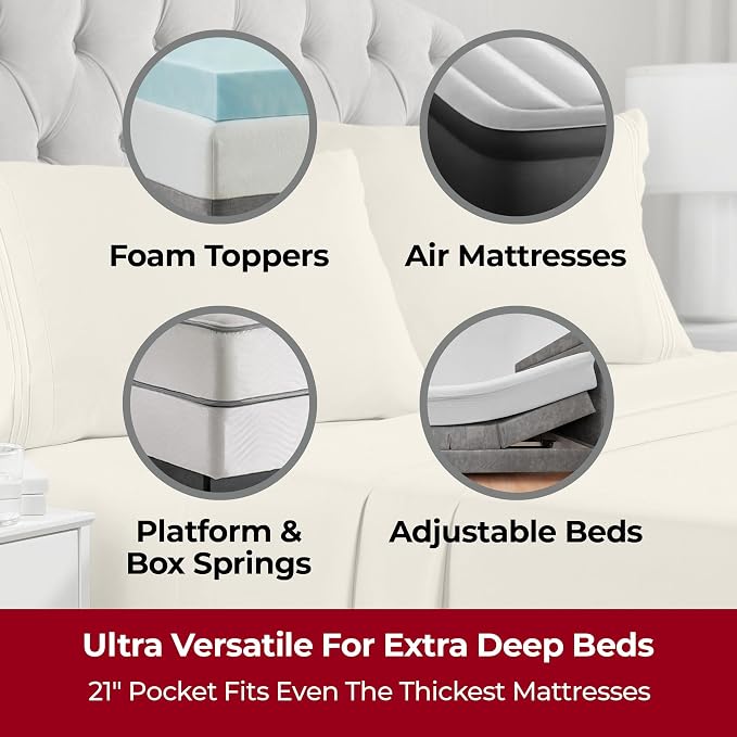 Mellanni Extra Deep Twin Sheets - 3 PC Iconic Collection Bedding | Hotel Luxury, Ultra Soft, Cooling Bed Sheets - Wrinkle, Fade, Stain Resistant (Twin, Golden Ivory)