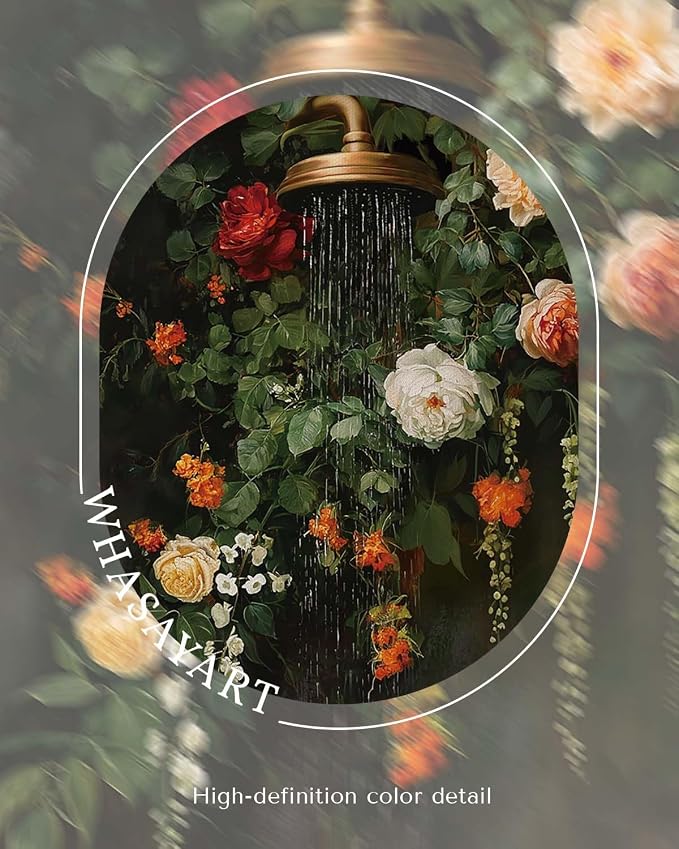HUARCEY Vintage Floral Canvas Wall Art Framed 12"x16", Moody Botanical | Shower Wall Art,Rustic Flower Canvas Print, Antique Garden Bathroom Wall Decor for Bathroom Living Room Bedroom