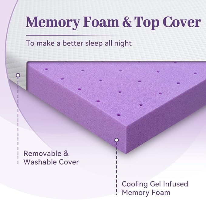 SINWEEK 3 Inch Gel Memory Foam Mattress Topper Twin Size, Ventilated High Density Pad for Back Pain, Bed Topper with Removable Soft Cover, CertiPUR-US Certified…