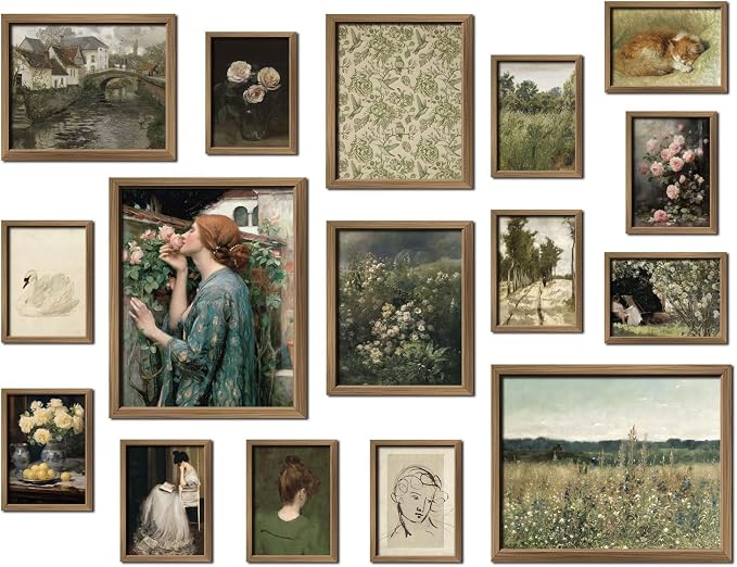 ANERZA 16 PCS Vintage Wall Art Decor, French Country Gallery Wall Prints for Bedroom, Farmhouse Posters for Living Room Aesthetic, Rustic Collage Kit Pictures, Cottagecore Dorm Home Decor