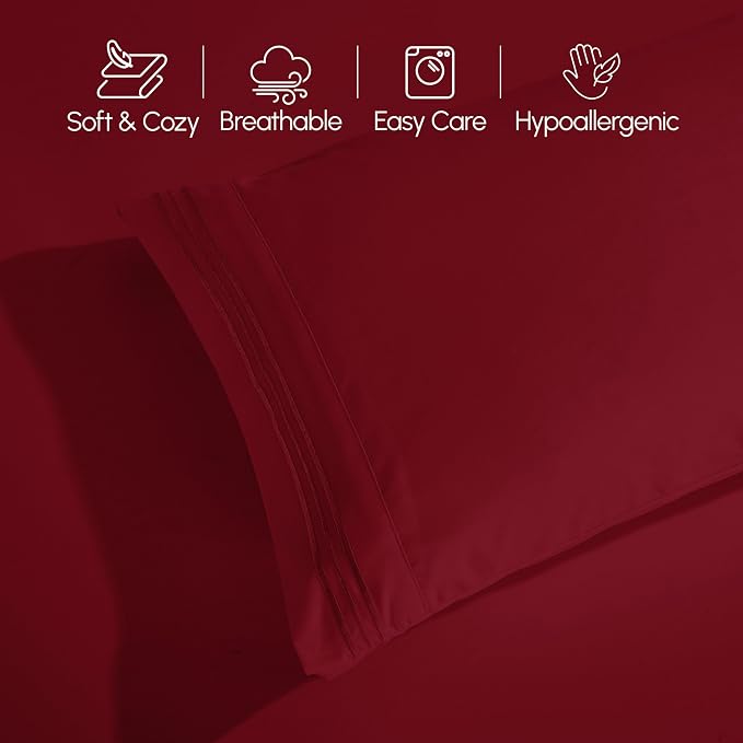 Elegant Comfort Luxurious 1500 Premium Hotel Quality Microfiber 4-Piece Sheet Set, 18-24 Inches Deep - Extra Deep Pocket Sheets - Ultra Soft 4PC Deep Pocket Sheets, Queen, Burgundy