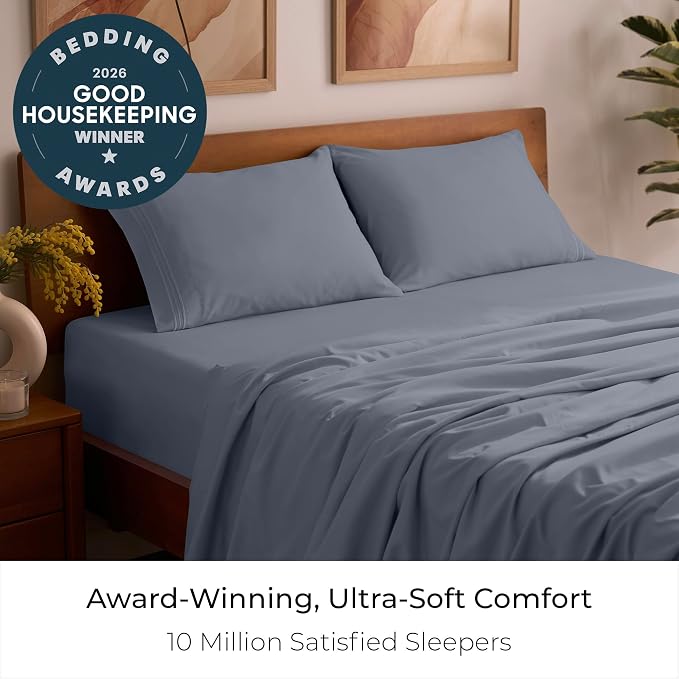 Mellanni Iconic 4-Piece, Ultra Soft Sheet Set (Full, Mineral Gray) | 10M+ Sleepers. Lab-tested: Sleeps Cool, Stays Bright, Strong, Smooth. Good Housekeeping Best Bedding, 7 yrs running.