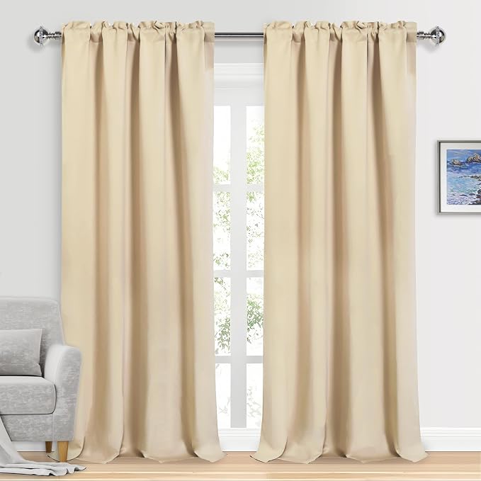 DWCN Blackout Curtains for Bedroom Living Room 52 x 95 Inch Long Beige | 2 Panels Set, Room Darkening, Thermal Insulated, Light Blocking, Rod Pocket Drapes, Noise Reducing Window Treatments