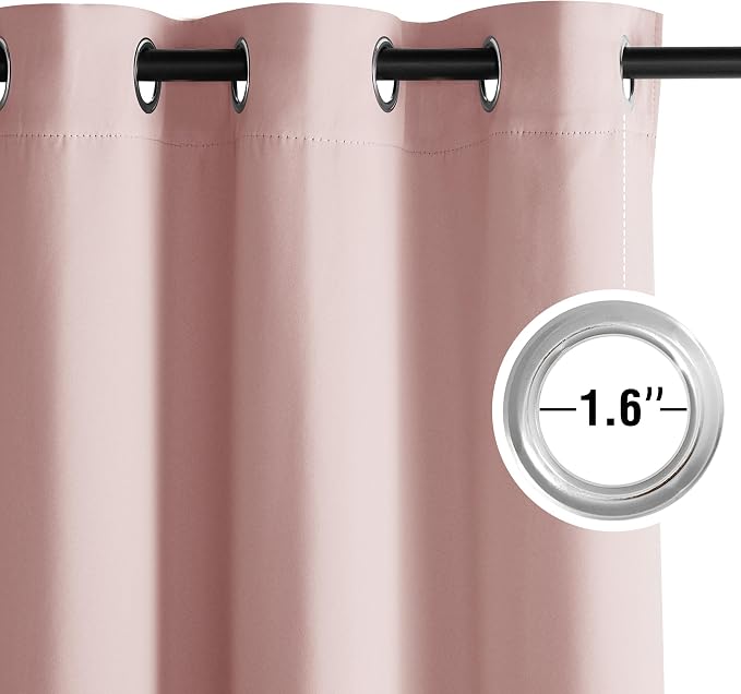 NICETOWN Blush Pink Room Darkening Curtains 45 Inches Long 2 Panels for Girls Room, Bedroom, Nursery Thermal Insulated Blackout Drapes Solid Grommet Noise Reducing Window Curtains, W40