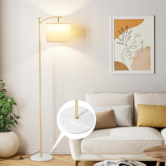 60" Floor Lamp for Living Room with 3 Color Temperatures, Gold Standing Lamp with White Marble Base, Modern Tall Lamp for Bedroom Office, 9W LED Bulb Included