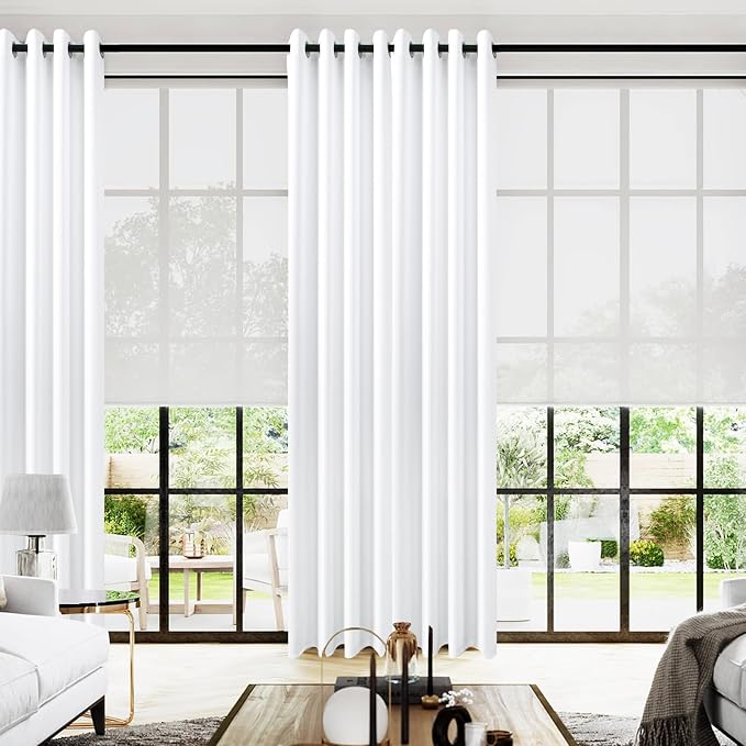 KOUFALL White Grommet Curtains 96 Inches Long,2 Panels Set 8 FT 60% Blackout Thermal Weather Blocking Privacy Room Divider Curtains for 8FT Tall Ceiling Living Room Bedroom