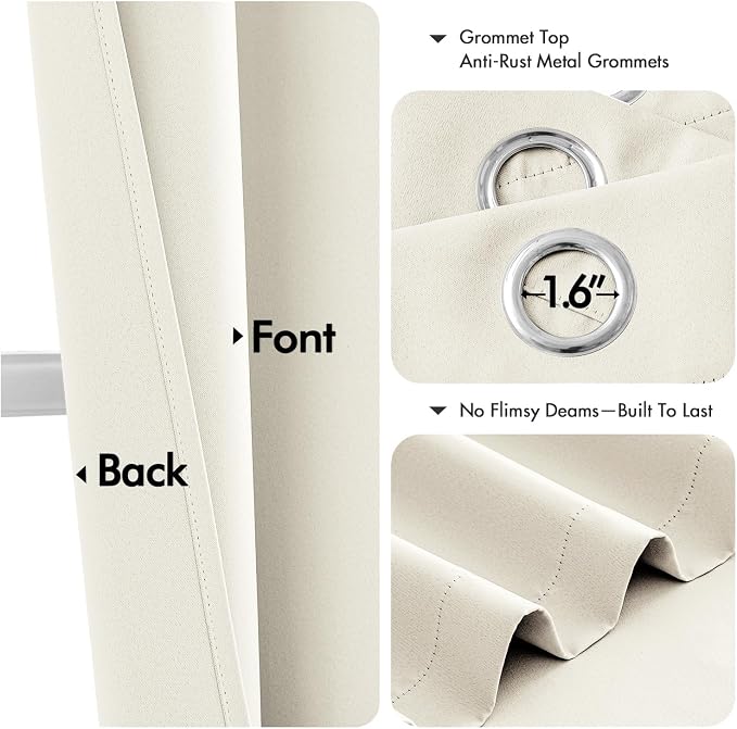 MIULEE Blackout Curtains for Bedroom 2 Panels 40 x 45 Inch Long Cream | Thermal Insulated, Living Room Darkening Grommet Drapes, Noise Reducing, Light Blocking Window Treatments