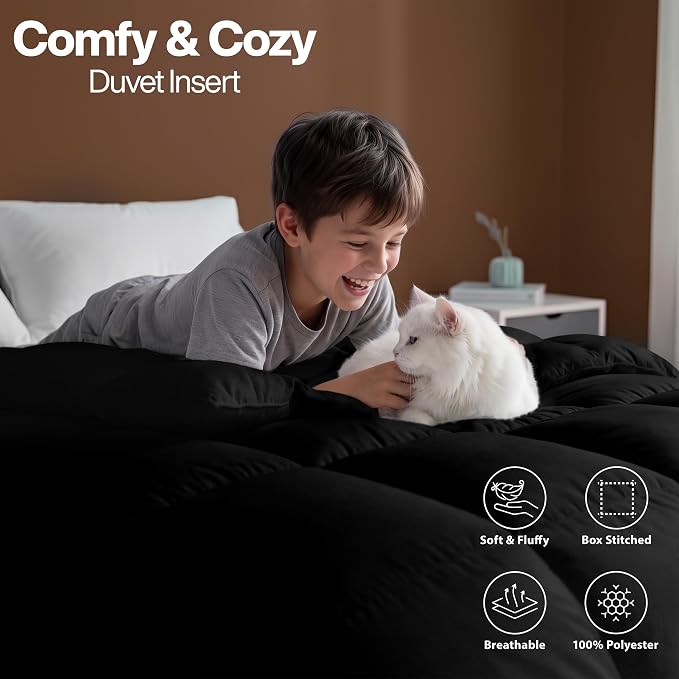 Utopia Bedding Queen Comforter, Duvet Insert, Black, 88 x 88 Inches | Soft and Fluffy Down Alternative Bed Comforter, All Season, Breathable, Corner Tabs, Box Stitched, Durable, Machine Washable