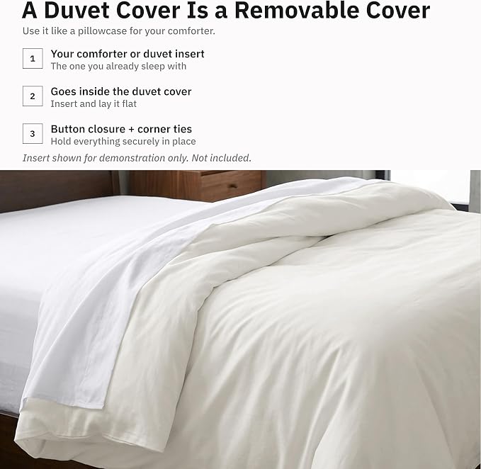 California Design Den Soft 100% Cotton Sateen Full/Queen Duvet Cover | Duvet Cover Only, Comforter Not Included, Backed by Good Housekeeping Seal, Button Closure & Corner Ties - Ivory (Pale Tone)