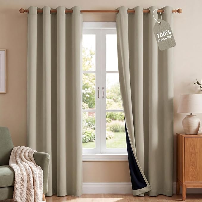 NICETOWN Cream Blackout Curtains for Living Room 52" w x 84" L 2 Panels | 100% Room Darkening Thermal Insulated Farmhouse Window Drapes for Bedroom, Light Blocking Noise Reducing Energy Saving Decor