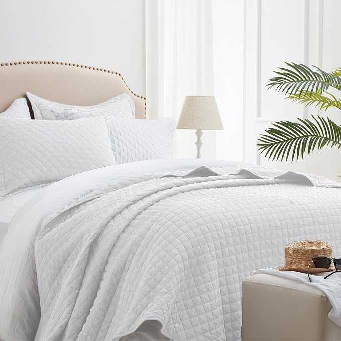 SunStyle Home Twin Quilt Set, Lightweight Bedding Summer Bedspreads,White | Soft Coverlet With 2 Pillow Shams,Morden Style Quilts for All Season, Suitable for Bed,Couch,Bedroom,Guest Room,68"X86"