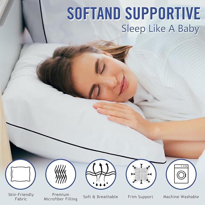 Vorouhals Hotel Collection Bed Pillows for Sleeping 4 Pack King Size Cooling Pillows Set of 4 for Back, Stomach or Side Sleepers, Super Soft Down Alternative Microfiber Filled Pillows