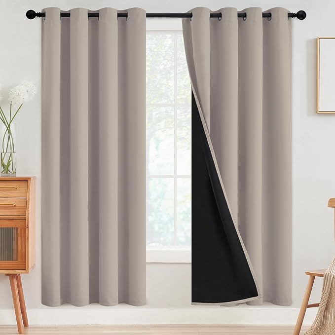 SimpleHome Natural 100% Blackout Curtains Room Darkening Living Room 72L | Curtains for Bedroom,Thermal Insulated Grommet Window Drapes,Curtains for Living Room with Black Back,52 x 72 Inch,2 Panels