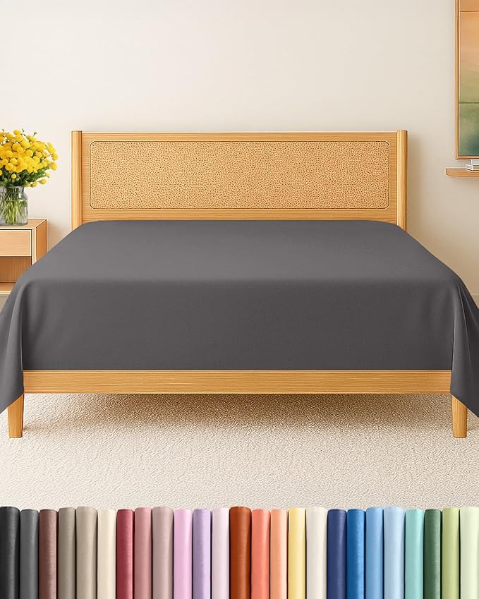 Queen Flat Sheet - Single Top Flat Sheet Only - Soft & Cooling - Dark Grey | Hotel Luxury Top Flat Sheet Only, Ultra-Soft, Breathable & Cooling, Fade & Wrinkle Free, Easy-Care, Stain & Shrink Resistant