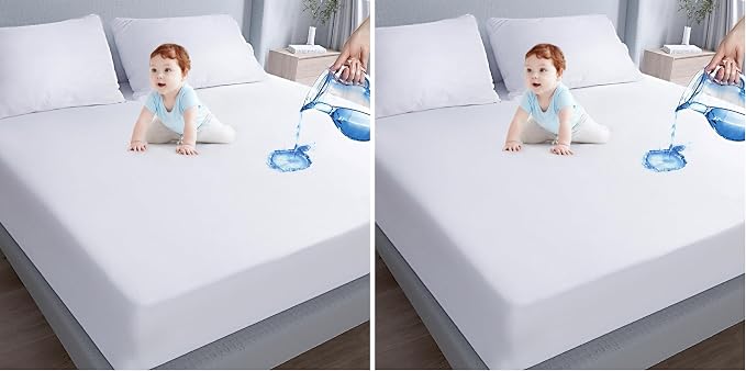 Moonsea Waterproof Mattress Protector Full Size,Mattress Cover Protector, Smooth Top Mattress Protector for Kids, Breathable Skin Friendly and Noiseless Fitted Sheet,Full Size,Polyester (Pack of 2)
