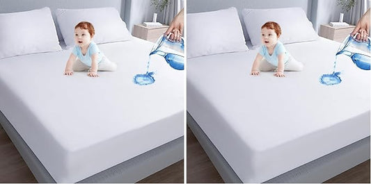 Moonsea Waterproof Mattress Protector Full Size,Mattress Cover Protector, Smooth Top Mattress Protector for Kids, Breathable Skin Friendly and Noiseless Fitted Sheet,Full Size,Polyester (Pack of 2)