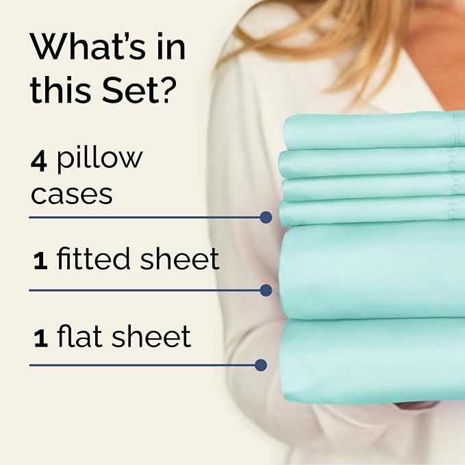 Cal King 6 Piece Bed Sheet Set - Breathable & Cooling Sheets - Spa Blue | Ultra-Soft Hotel Luxury Bedding Set with 8-16 Inch Deep Pockets, 1 Flat & 1 Fitted Sheet & 4 Pillowcases, Wrinkle & Fade Free