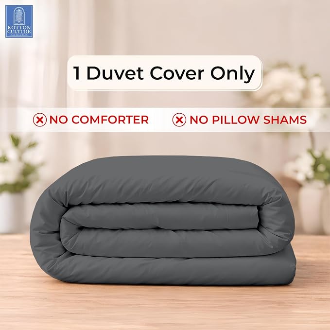 1 Pc 120" x 98" Duvet Cover Oversized King 100% Egyptian Cotton - 600 Thread Count Comforter Cover, Zipper Closure & Corner Ties - Fits Large King Inserts - Dark Grey