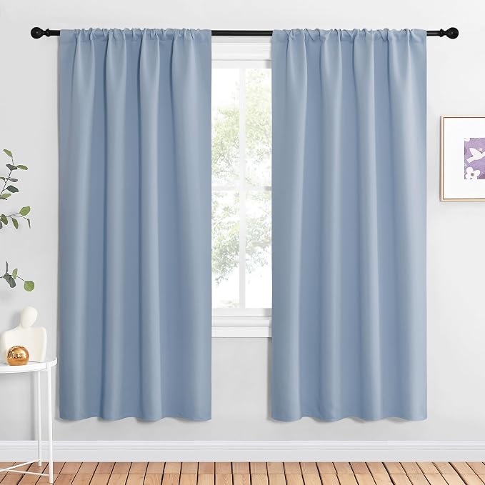 NICETOWN Blackout Curtains for Living Curtains, Vintage Blue, 2 Panels, 42 by 72, Room Darkening Window Curtain Panels, Easy-Care Solid Thermal Insulated Draperies/Drapes for Daughter Room