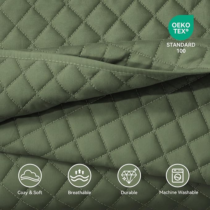 SunStyle Home Queen Quilt Bedding Set, Lightweight Summer Bedspreads,Green | Soft Coverlet With 2 Pillow Shams,Morden Style Quilts for All Season, Suitable for Bed,Couch,Bedroom,Guest Room,90"X96"