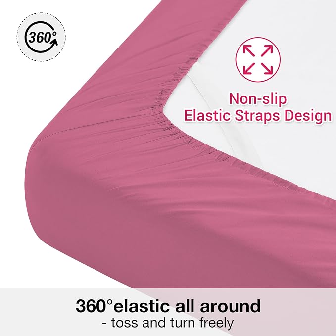 Softan Microfiber King Sheet Set with Non-Slip Corner Straps, Hot Pink | 15" Deep Pocket Fitted Bed Sheets, Double Brushed Microfiber, Cozy Sheets & Pillowcase for All Season