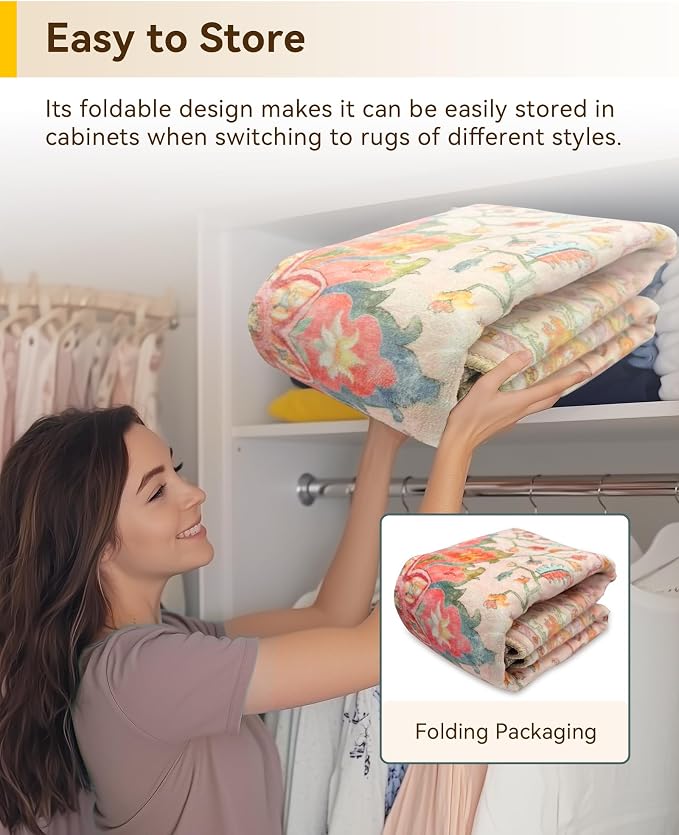 RELEANY Washable Area Rug, Small 2'6"x4', Pink/Light Pink/Colorful | Non-Slip, Water Repellent, Pet Friendly, Easy to Clean, Vintage Floral Boho Decor for Kitchen Entryway Bathroom