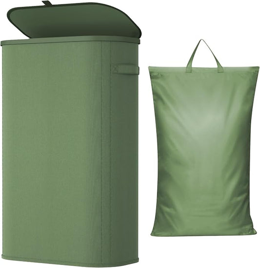 Lifewit 85L Large Laundry Basket with Lid, Laundry Hamper with Plastic Handles and Removable Bag, Foldable Tall Dirty Clothes Hampers for Laundry for Laundry Room, Bedroom, Bathroom, Dorm, Green