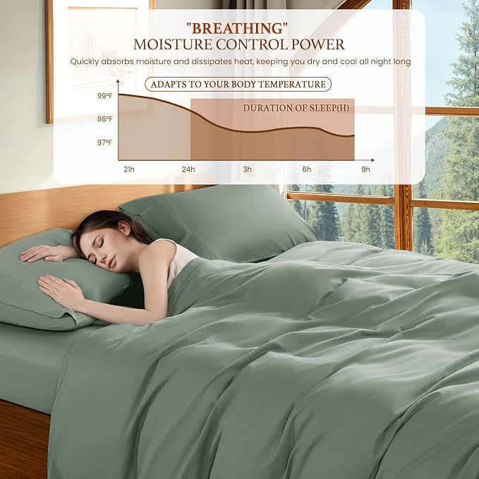 DEITAS 100% Cotton Queen Duvet Covers 3 Piece,1200 Thread Count，Sea Glass | Luxury Egyptian Cotton Comforter Cover With Zipper Closure, Ultra Cooling Breathable, Hotel Bedding Duvet Covers