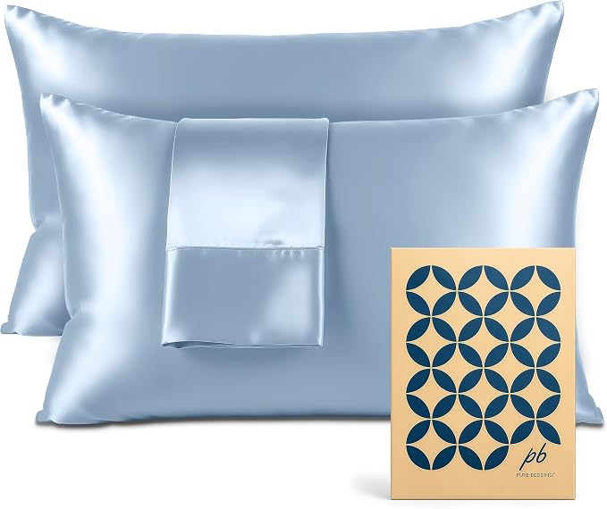 Pure Bedding Satin Pillowcase 2 Pack - King Size (20"x40", Baby Blue) - Silky Pillow Cases for Hair and Skin - Satin Pillow Covers with Envelope Closure - Extra Soft Premium Microfiber