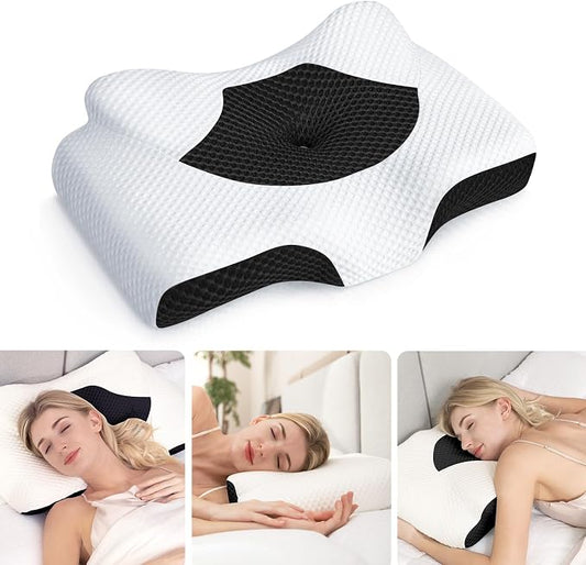 Cervical Pillow for Neck Pain Relief, Hollow Design Odorless Memory Foam Pillows with Cooling Case, Adjustable Orthopedic Bed Pillow for Sleeping, Support for Side Back Sleepers