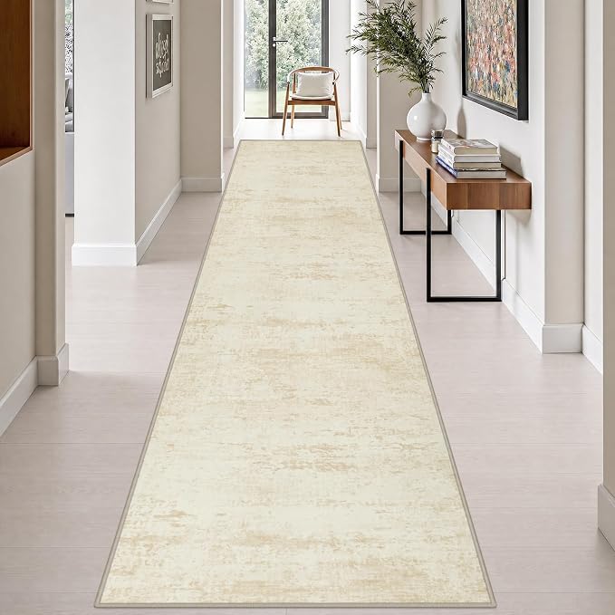 3x14 Washable Runner Rug：Modern Abstract Kitchen Soft Carpet Beige | For Hallway, Bedroom, Kitchen, Laundry, Bathroom,Door Mat,Modern Abstract,Machine washable,Non-Slip,Stain Resistant,Indoor