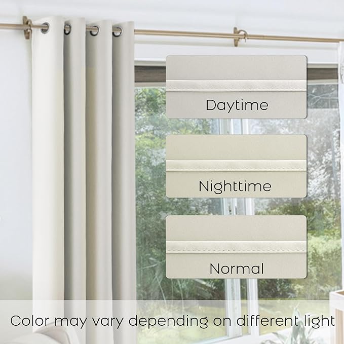 KOUFALL 90 Inch Long Curtains for Living Room 2 Panels Set, Cream Room Darkening Summer Thermal Insulated 80% Blackout Black Out Level Off White Ivory Curtains for Bedroom Window, 52x90 in Length