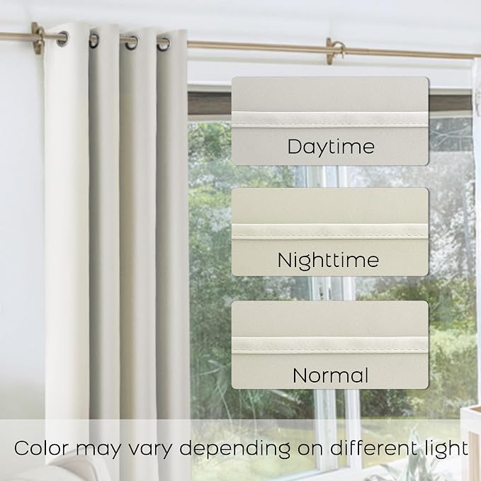 KOUFALL Cream Black Out Curtains 60x54 Inch Long for Short Living Room Window,Sets 2 Panels Room Darkening Ivory Blackout Heavy Thermal Insulating Boho Kitchen Curtains,Off White,54 in Length