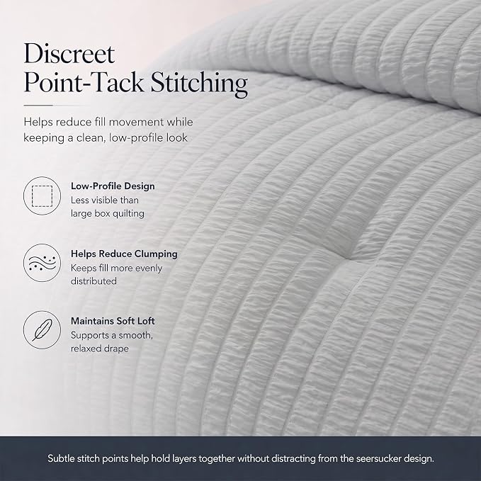 Queen Comforter Set, 7 Pieces Light Grey Seersucker Bed in a Bag | OEKO-TEX Certified, All Season Bedding Set with 240 GSM Down Alternative Comforter, Flat & Fitted Sheets, Pillowcases & Shams