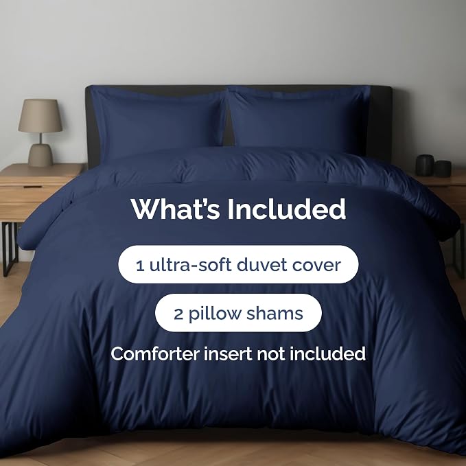 Duvet Cover King Size - Soft 3 Piece with Zipper Closure - Navy Blue | Extra Soft, Breathable, King Duvet Cover 104" x 90" with 2 Pillow Shams, Zipper Closures & Ties, Women, Men, Kids & Teens
