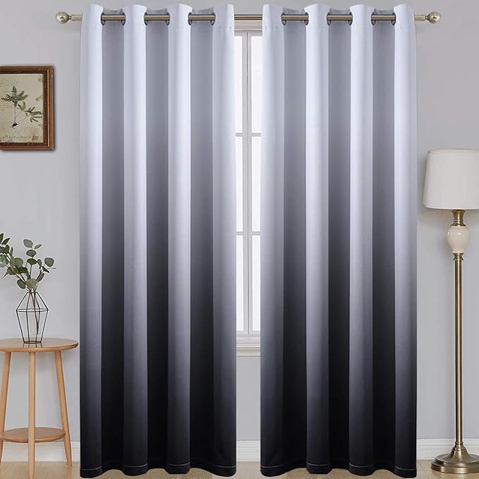 SimpleHome Ombre Gradient Black White to Gray Curtains for Bedroom, 52Wx96L | Room Darkening Curtains,Light Blocking Thermal Insulated Grommet Window Curtains for Living Room,2 Panels,96 Inches Length