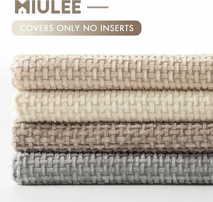MIULEE Decorative Chenille Pillow Covers Neutral Beige 20x20 Pack of 4 | Modern Home Decor, Cozy Cream Collection, Couch Throw Pillows, Farmhouse Boho Cushion Covers for Sofa Bed Living Room