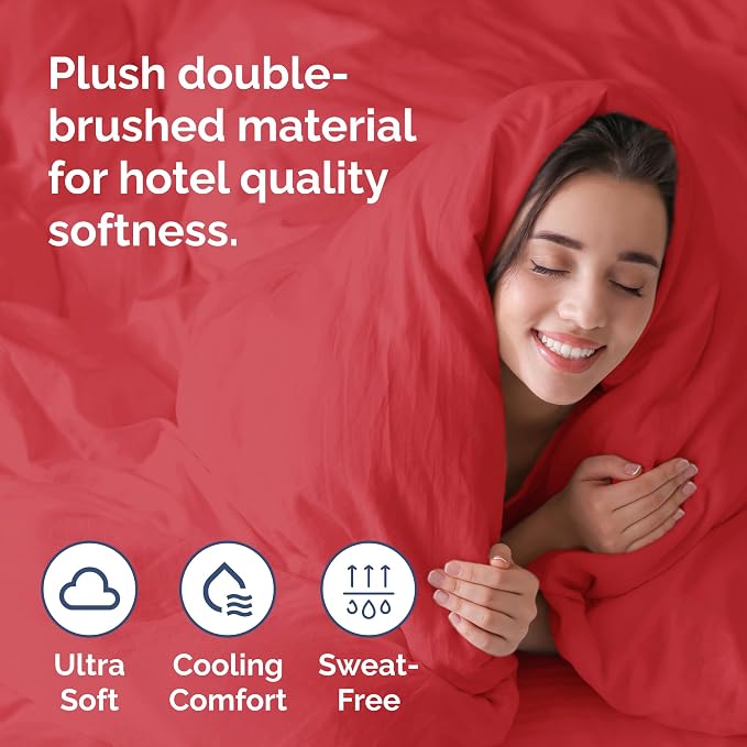 Duvet Cover Cal King Size - Soft 3 Piece with Zipper Closure - Red | Extra Soft, Breathable, Cal King Duvet Cover 104" x 98" with 2 Pillow Shams, Zipper Closures & Ties, Women, Men, Kids & Teens