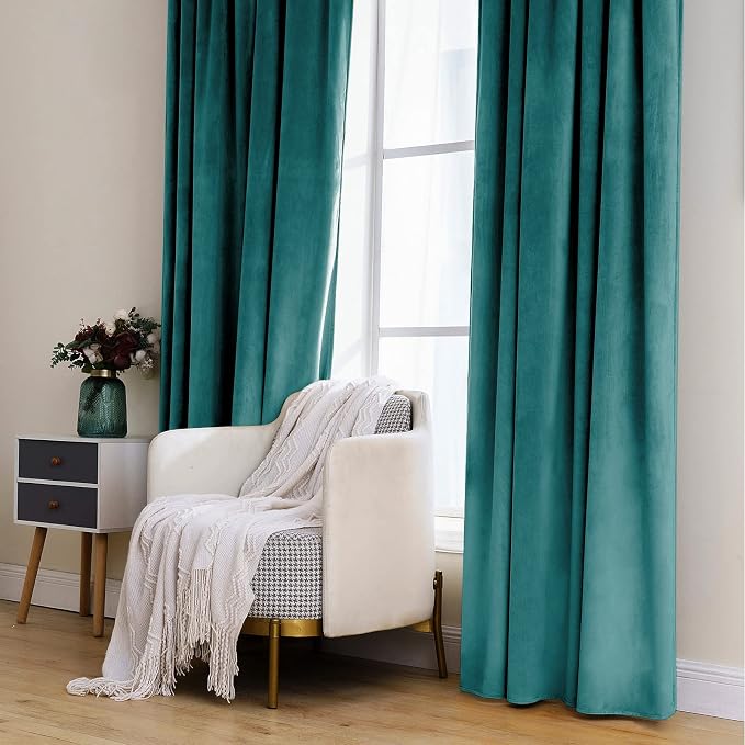 MIULEE Teal Velvet Curtains 52x90 inches 2 Panels Luxury Blackout Curtains | Thermal Insulated, Super Soft Window Drapes for Bedroom Living Room, Rod Pocket & Back Tab