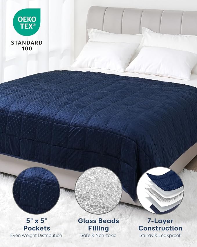 25lbs Weighted Blanket for Adults, 80"x87" King Size Heavy Blankets | Soft Raised Minky Dot Texture, Reversible Cooling & Cozy for All Seasons, 7-Layer Design for Even Weight, Machine Washable